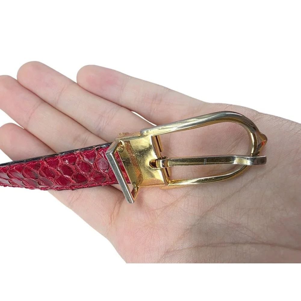 Vero‎ Pitone Red Snakeskin Leather Belt With Gold Buckle